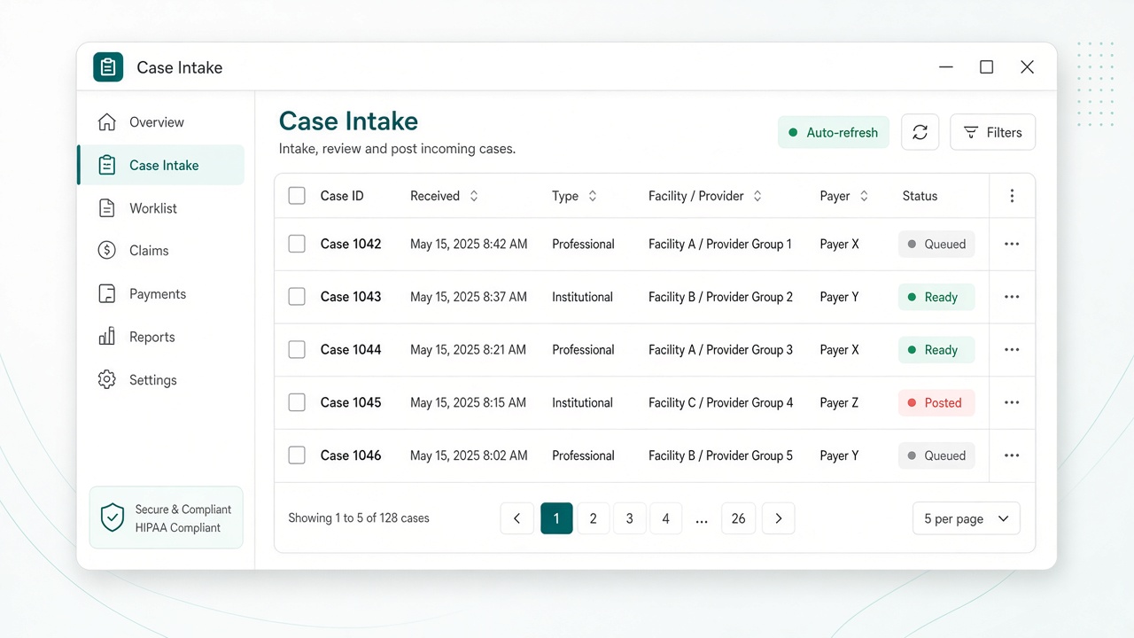 Abstract ClearBilling case intake console